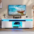 DWVO Black and White TV Stand with LED Lights and Power Outlet, Modern Entertainment Center for 55/60/65 Inch, Media Console Table TV Cabinet with Storage, Universal TV Stand for Living Room. 