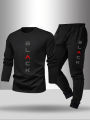 2-piece men's sleepwear set for spring summer autumn winter long sleeved pants letter patterned base shirt home wear set. 