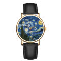 Fashion Oil Painting Watches Women Simple Arabic Numerals Quartz Wristwatch for Women Leather Band Casual Ladies Clock . 