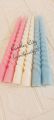 TWO LONG SPIRAL TAPER CANDLE IN PASTEL COLOURS (20 cm Tall). 