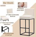 Modern Counter Height Bar Stools Pack of 1 Linen Upholstered Gold Bar Stool With Backrest 27 Inch Kitchen Island Stool With Gold Metel. 