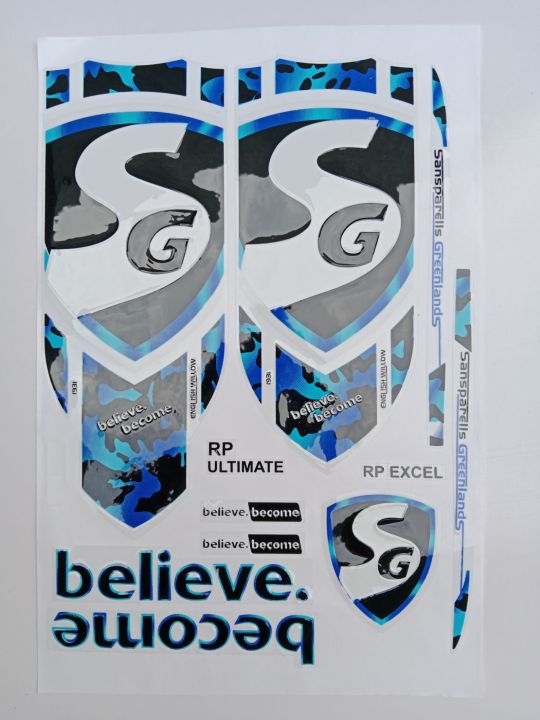 New 3D 2024 Latest SG Blue & Black RP ULTIMATE & RP EXCEL Updated Edition Top Quality Cricket Bat Sticker For Professional Players