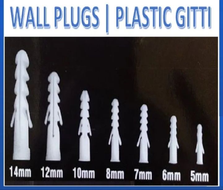 50pcs%20%20#/12/%20White%20Plastic%20Wall%20Plugs%20%7C%20Plastic%20Gitti%20%7C%20Rawal%20Plugs%20%7C%20Wood%20Concrete%20Screw%20Flat%20-%20Image%204
