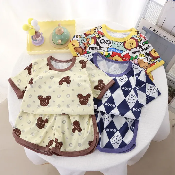 Children%20Clothing%20Set%20Boys%20and%20Girls'%20Clothes%20Summer%20Ice%20Silk%20Short%20Sleeved%20Baby%202Pcs%20Sets%20Toddler%20Loungewear%20Soft%20Pajamas%201-7Y%20-%20Image%204