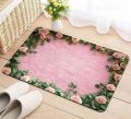 Non-Slip Door Mat - Pink Rose Design with Green Leaves, Machine Washable Polyester Entryway Mat for Kitchen, Living Room,. 