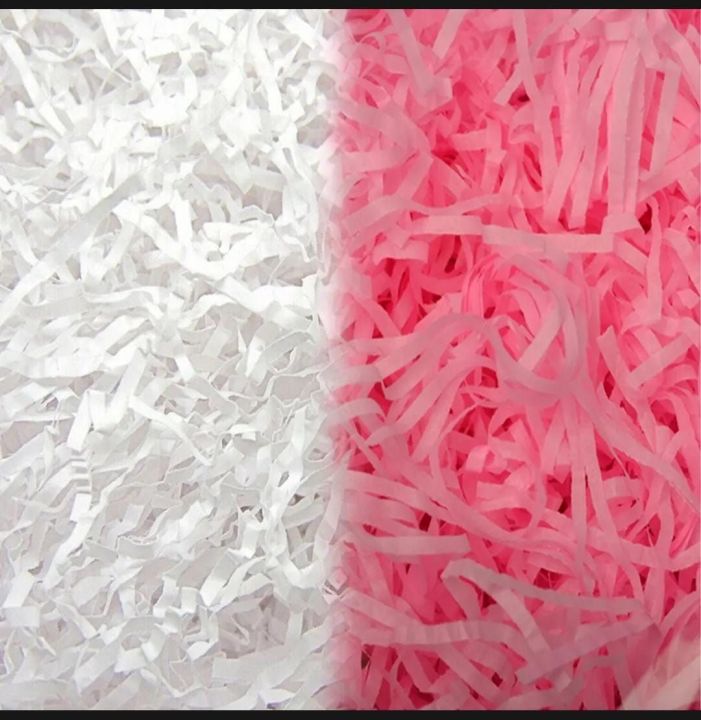 WHITE PINK Shredded Paper Color Filler Crinkle Cut Paper Shred Gift Basket Filler