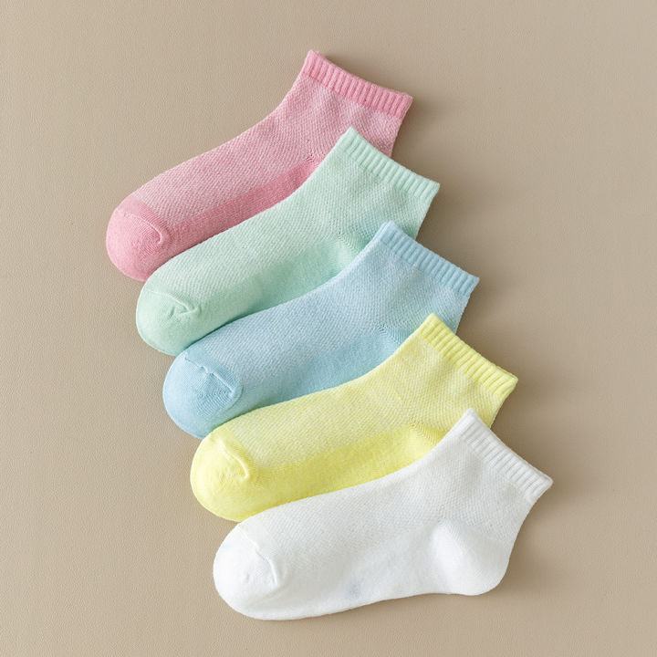5 pairs of children's socks, girls' net eye tube socks, spring and summer thin tube socks, boys' and students' white socks