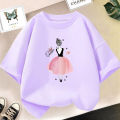 Girls Strawberry Print Short Sleeved T Shirt Summer Kids Cotton Loose T-shirts Harajuku Kawaii Doughnut Tops. 
