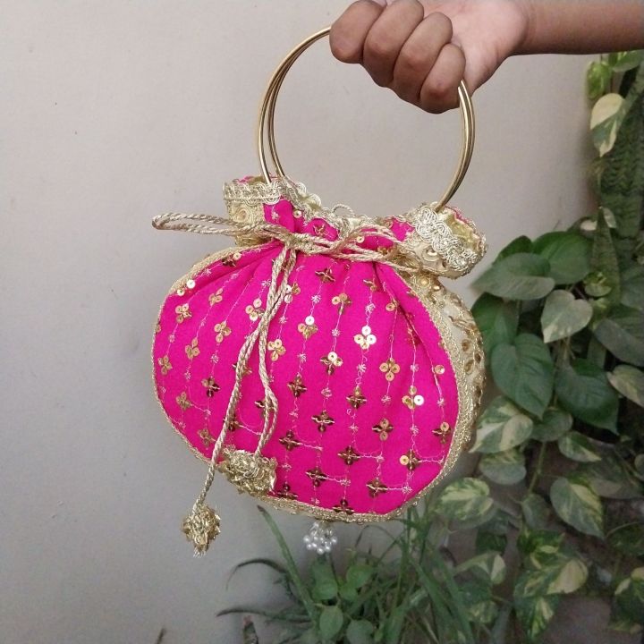 Bridal%20Potli%20Bag%20-%20Embroidered%20Red%20Chiffon%20Purse%20with%20Golden%20Sequin,%20Round%20Metal%20Handle,%20Wedding%20Accessory%20-%20Image%202