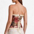 Women Overbust Corset Vintage Floral Tapestry Halloween Costume Sweetheart Front Busk Ruffle Back Lace Up Boned Waist Cincher. 