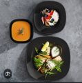 Black Melamine Serving plate 1 pcs , Party Snack or Salad ,rice plate, (7inch Black) black square melamine plate. 