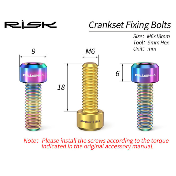 RISK%202pcs/box%20M6x18%20Hollow%20Mountain%20Road%20Bike%20Bicycle%20Chainwheel%20Crank%20Arm%20Fixing%20Bolts%20Disc%20Brake%20Caliper%20Fixed%20Screws%20Titanium%20-%20Image%202