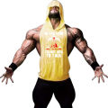 Summer men's cool printed pattern fitness sweat absorbing cool and fashionable gym muscle tight fit comfortable hooded vest.