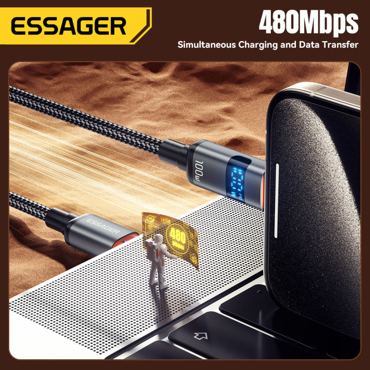 Essager%20100W%20Type%20C%20to%20Type%20C%20Cable%205A%20PD%20Fast%20Charging%20USB%20C%20to%20USB%20C%20Display%20Cable%20For%20Macbook%20Laptop%20iPad%20%2014%20iPhone%2015%20-%20Image%205