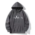 Fashion Heartbeat Line Fishing Old Print Hoodie Casual Hooded Long Sleeve Pullover Sweatshirt. 