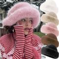 New Fluffy Fur Winter Hat Solid Color Thicken Bucket Hat Cold Windproof Berets Chrismas s.