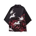 Kimono with Japanese Cat Print, Thin Kimono for Men, Japanese Streetwear, Blue, Casual, Outerwear. 