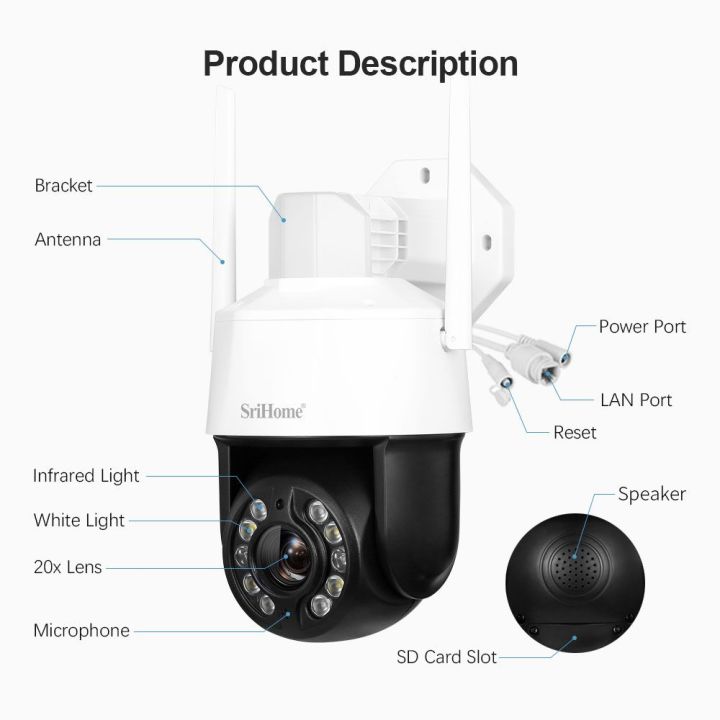 Srihome 5G WiFi 20X Optical Zoom Waterproof Security Camera

5MP Two-Way Audio Full Color Night Vision Camera
