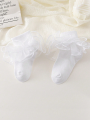 2 Pairs of Children's Ruffled Princess Short Socks, White and Black Thin Dance Socks for Girls Aged 1-12, Suitable for Daily Wear in All Seasons.