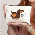 Funny Dachshund Butt Makeup Bag - Cute Brown Puppy with 'I YOU!' Heart, Mini Zip-Free Purse for Women, S, Teachers.