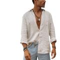 Men's casual long sleeve thin solid color lapel shirt.