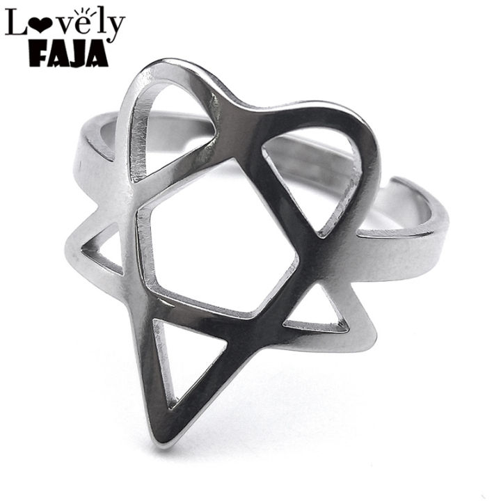 Heartagram Symbol of HIM Music Band Ring for Women Men Stainless Steel Hollow Heavy Metal Finger Rings Jewelry RRRXXXS03