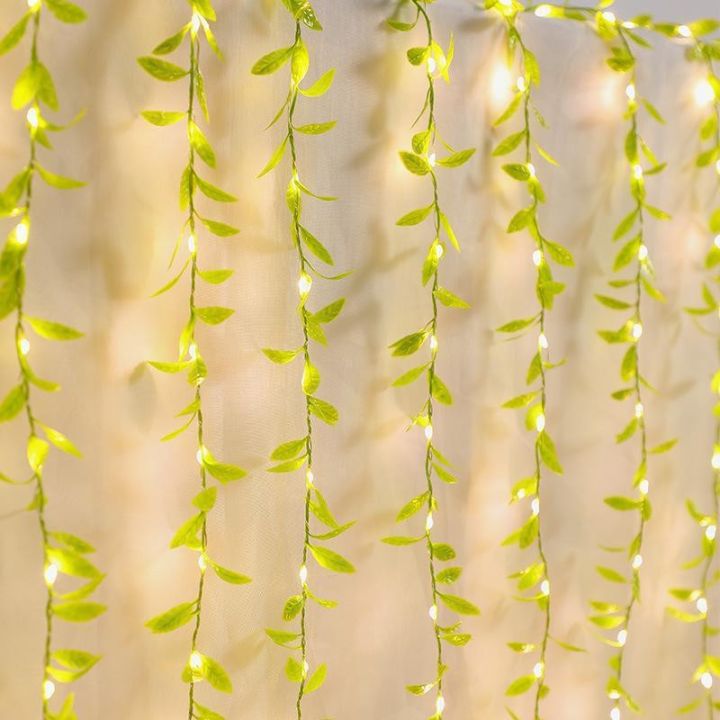 1/4/8PCS%202M%20Climbing%20Rattan%20Light%20String%20Willow%20Leaf%20USB%20Outdoor%20Copper%20Wire%20Rattann%20%20Wedding%20Party%20Decorative%20LED%20String%20Light%20-%20Image%202