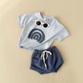 Infant Suit Baby Boy Clothes Girls Set Summer 2Pcs Newborn Baby Clothing Leisure Vacation Rainbow Patchwork T-shirt+Beach Shorts. 