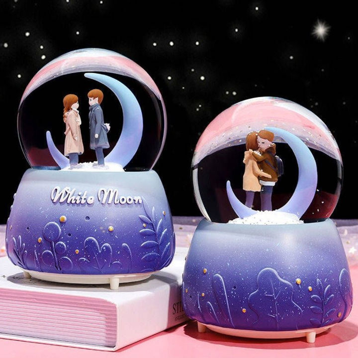 Fancy Crystal Ball Snow Globe Musical Box with Light, Decorative Luminous Gift Crystal Ball