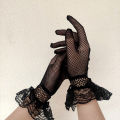 Women Black White Summer Uv-proof Driving Gloves Female Thin Fishnet Mesh Gloves Fashion Ruffle Full Finger Lace Mittens.