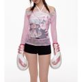 Y2k women clothing Patchwork Mesh Millennium Long Sleeve Shirts Female Top 2024 Popular Harajuku Youthful Tees 2000s Blouses. 