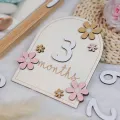 Wooden Baby Monthly Milestone Cards 3D Flowers Double Sides Girls Boys Newborn Photography Props Baby Milestone Photo Props. 