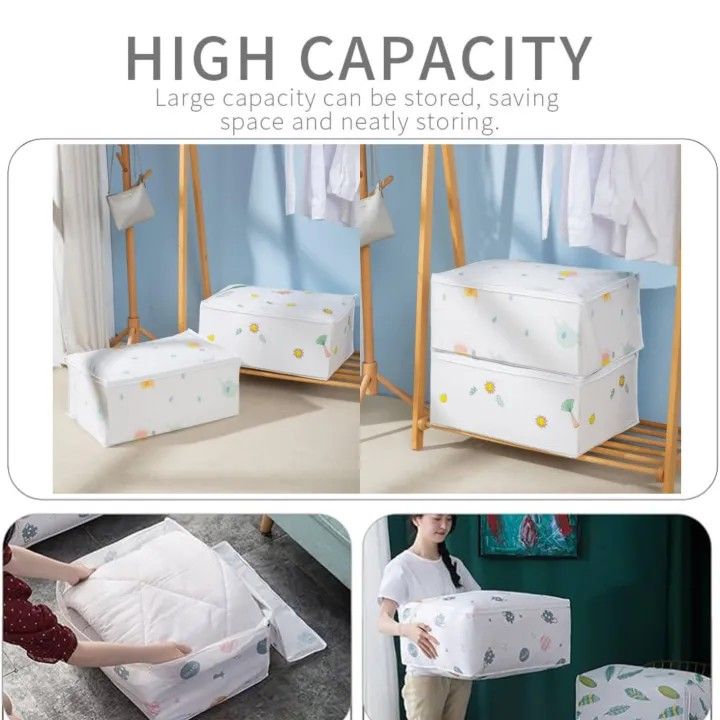 Peva Material Washable Waterproof Foldable Transparent Under-Bed Quilt Clothes/ Blanket Storage Printed Square Bag 60x40x25CM