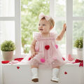 Summer Valentine's Day Infant Baby Girl Bodysuit Dress Flying Sleeve Heart Patchwork Jumpsuit Headband Cute Clothes. 