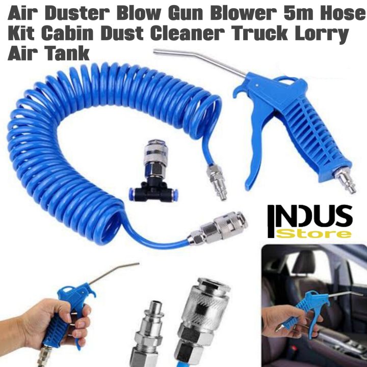 Car Air Duster Spray Gun with 5m Coiled Hose Truck Dust Blower Clean Nozzle Blow Spray Tool Kit Spray Gun Cleaning(blue)