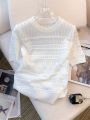 2026 New Summer Thin Hollow Out Crew Neck Pullover Sweater Versatile Short Sleeve Knitted Top For Spring & Women's Clothing.