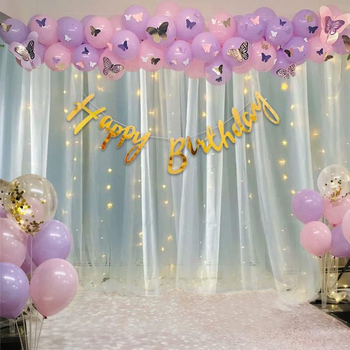 pack of 80 pcs Happy Birthday Decorations For Girls Kit Butterfly Theme Combo - 80Pcs Birthday Decoration for Girls, Purple Theme Decor Items Set/ Purple Balloons for Birthday Decoration