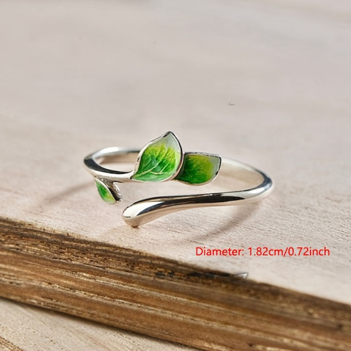Green%20Enamel%20Leaf%20Ring%20Adjustable%20Oil%20Drop%20Open%20Ring%20Women's%20Ring%20for%20Ladies%20Personality%20Daily%20Holiday%20Party%20Jewelry%20Accessories%20-%20Image%204