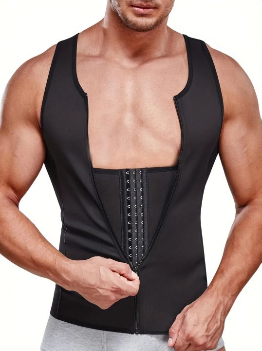 Men's Slimming Tank Top Body Shaper Comfortable Compression Vest With Zipper, Strong Back Support Undershirt Compression Tank Sw