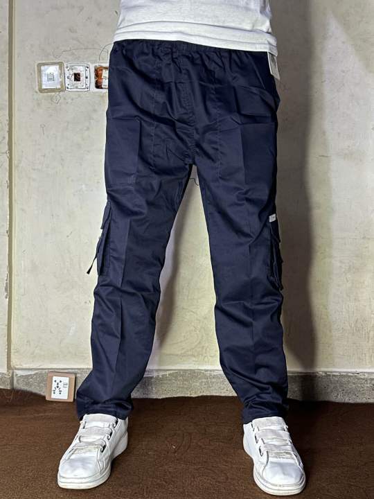 Baggy cargo trousers for men - lightweight fabric - dark blue colour