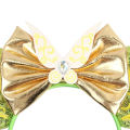 1pc Disney Headband Green Shimmering Fairy Wings Gold Bow Gemstone Embellishment Theme Park Role-playing Party Hair Accessories. 
