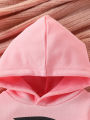2-piece set of baby girl baby casual sports English letter printed hooded long sleeved hoodie hoodie and pants autumn and winter. 