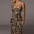 Hawthaw Women Party Club Evening Streetwear Leopard Bodycon Midi Dress 2024 Summer Fashion Sexy V-neck Halter Slip Dress. 