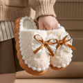 Bow 2025 new cotton slippers women's winter indoor home soft sole non-slip warm plush thick-soled confinement shoes. 