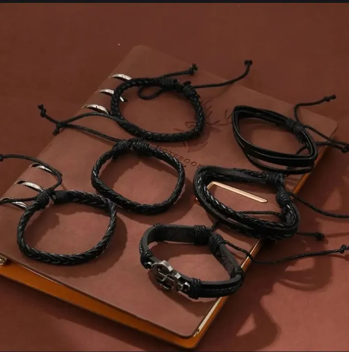 6Pcs%20Set%20Men's%20Vintage%20Braided%20Cowhide%20Bracelet%20Multi-layer%20Leather%20Bracelet%20For%20Men's%20And%20Boy's%20-%20Image%205