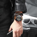 Forsining Sports Mens Watches Top Brand Luxury Calendar Brown Leather Strap Luminous Hands Fashion Automatic Mechanical Watch.