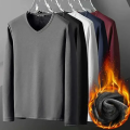 Men's Plush Thermal Long Sleeved T-Shirt Bottoming Shirt Round Neck Shirt Fashion Plus Velvet Padded T-shirt.