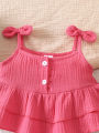Baby Girl Bow-Knot Suspender Top with Ruffles + Bow-Knot Shorts Set, Cute and Breathable Two-Piece Summer Set. 