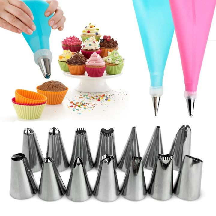 12Pc Cake Decorator Icing Bag and Nozzle Set, Cake Decorating Set with Stainless Steel Nozzle, Cake Piping set, Cake Decorator Nozzle Set, Cake Decorating Nozzle Set