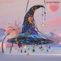 ‌Halloween Witch Hat Ornament Blue Acrylic Hanging Decor Glow in the Dark Party Supplies Moon Star Charm Spooky Home Decoration. 
